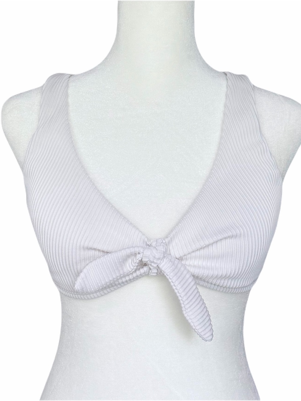Hollister Ribbed Scoop Tie-Front White Bikini Top – Size Medium